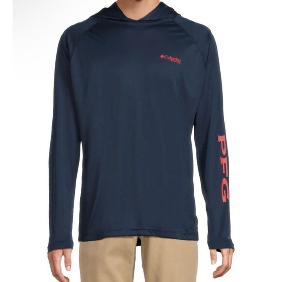 Columbia Men's L PFG Terminal Tackle Hoodie Omni-Wick Quick Dry Lightweight Navy - Picture 1 of 10